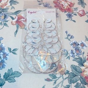 New crystal look alike hoops silver multiple sizes 12 pairs